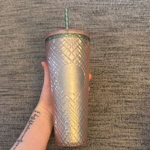 Starbucks 2023 Summer Jeweled Pearl Pink Green Venti 24oz Cold Cup Tumbler NWT